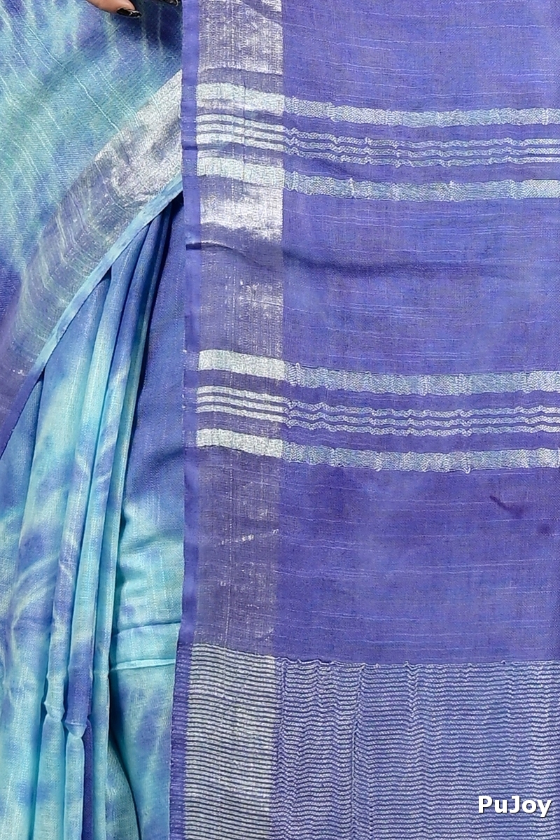 Blue Pure Cotton Finui Hand Loom Saree (3065)
