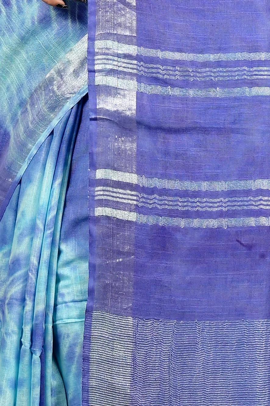 Blue Pure Cotton Finui Hand Loom Saree (3065)