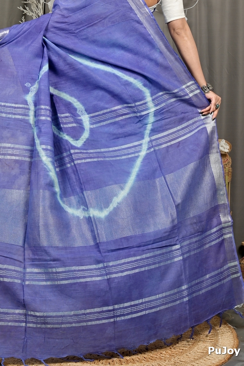 Blue Pure Cotton Finui Hand Loom Saree (3065)