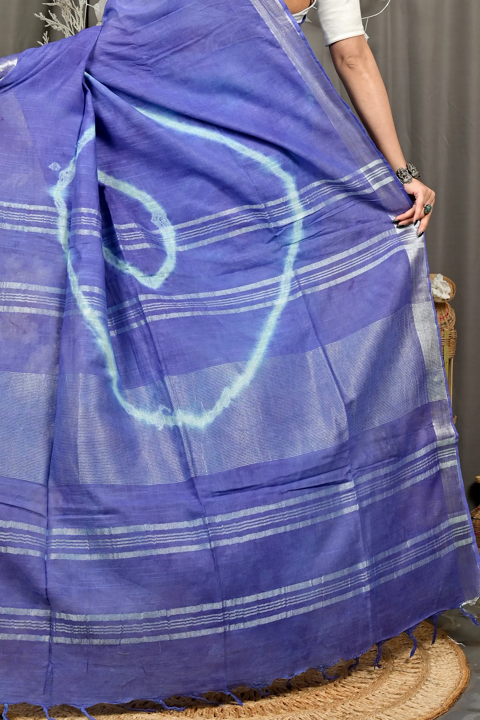 Blue Pure Cotton Finui Hand Loom Saree (3065)