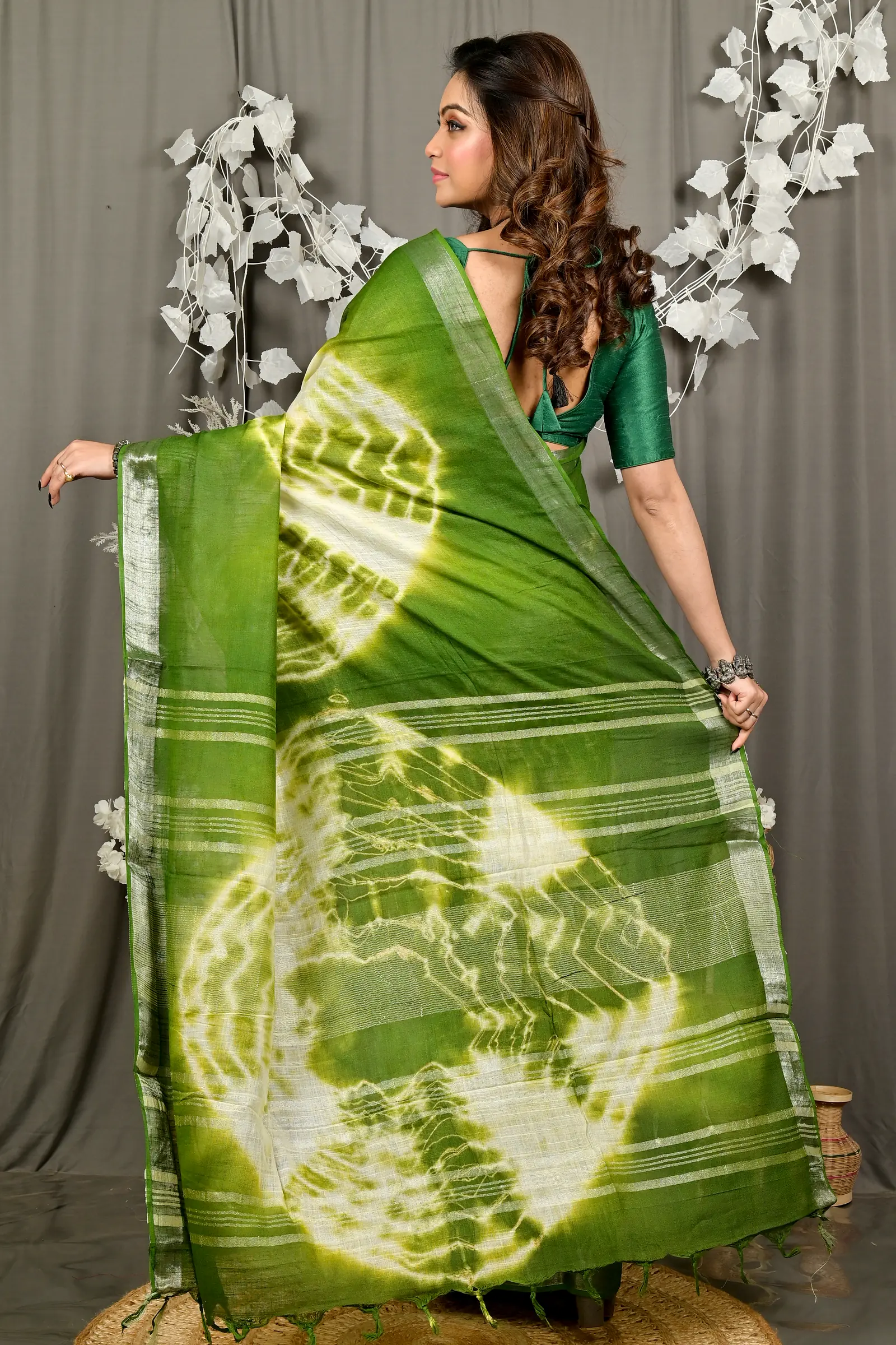 Green Pure Cotton Finui Hand Loom Saree (3067)