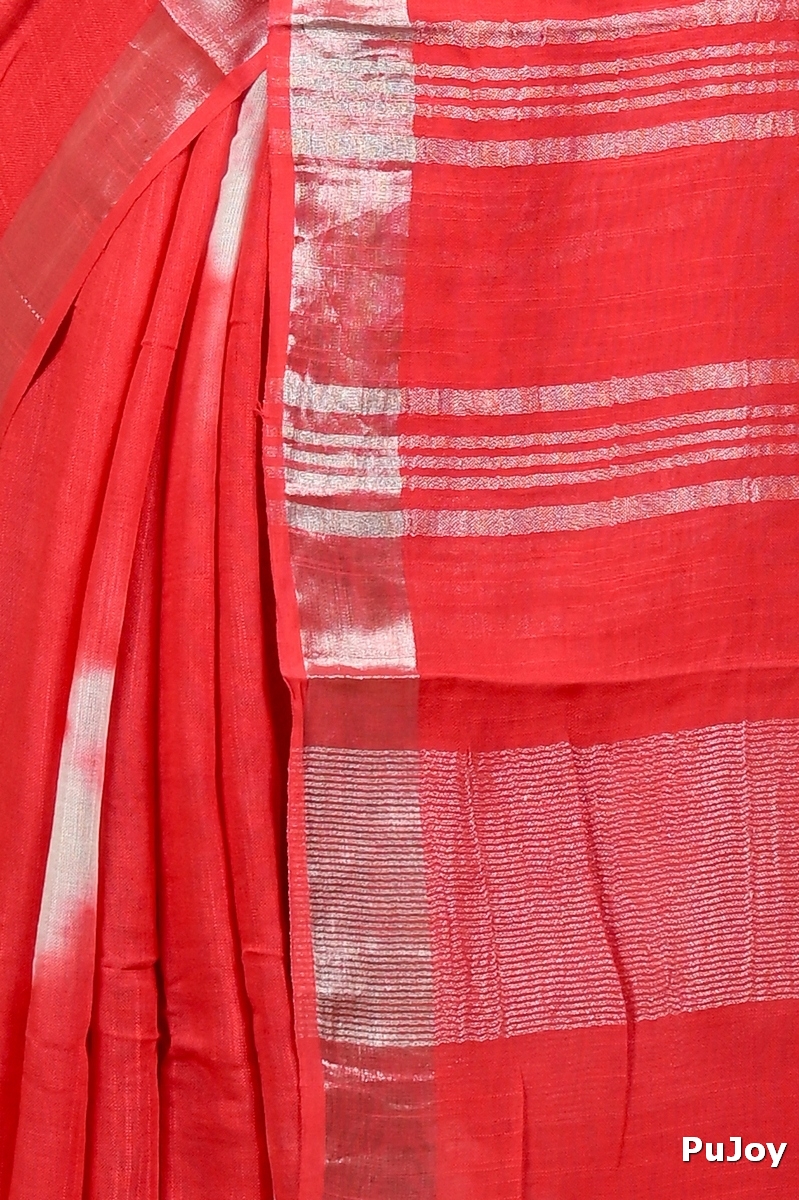 Red Pure Cotton Finui Hand Loom Saree (3068)