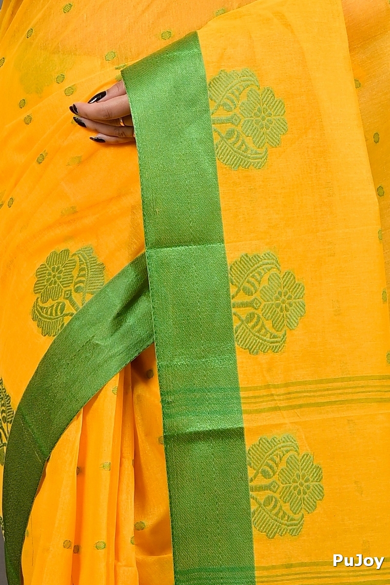 Yellow Green Pure Cotton Fipani Tant Saree (3069)