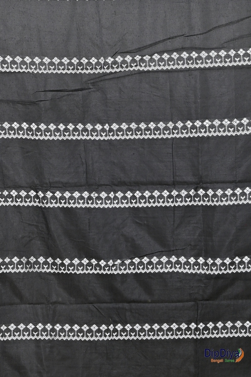 Black Cotton Blended Pareta Hand Loom Saree (307)