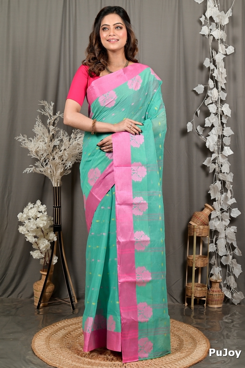 See Green Pure Cotton Fipani Tant Saree (3073)