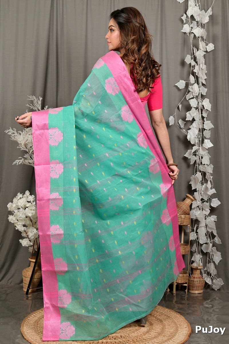 See Green Pure Cotton Fipani Tant Saree (3073)