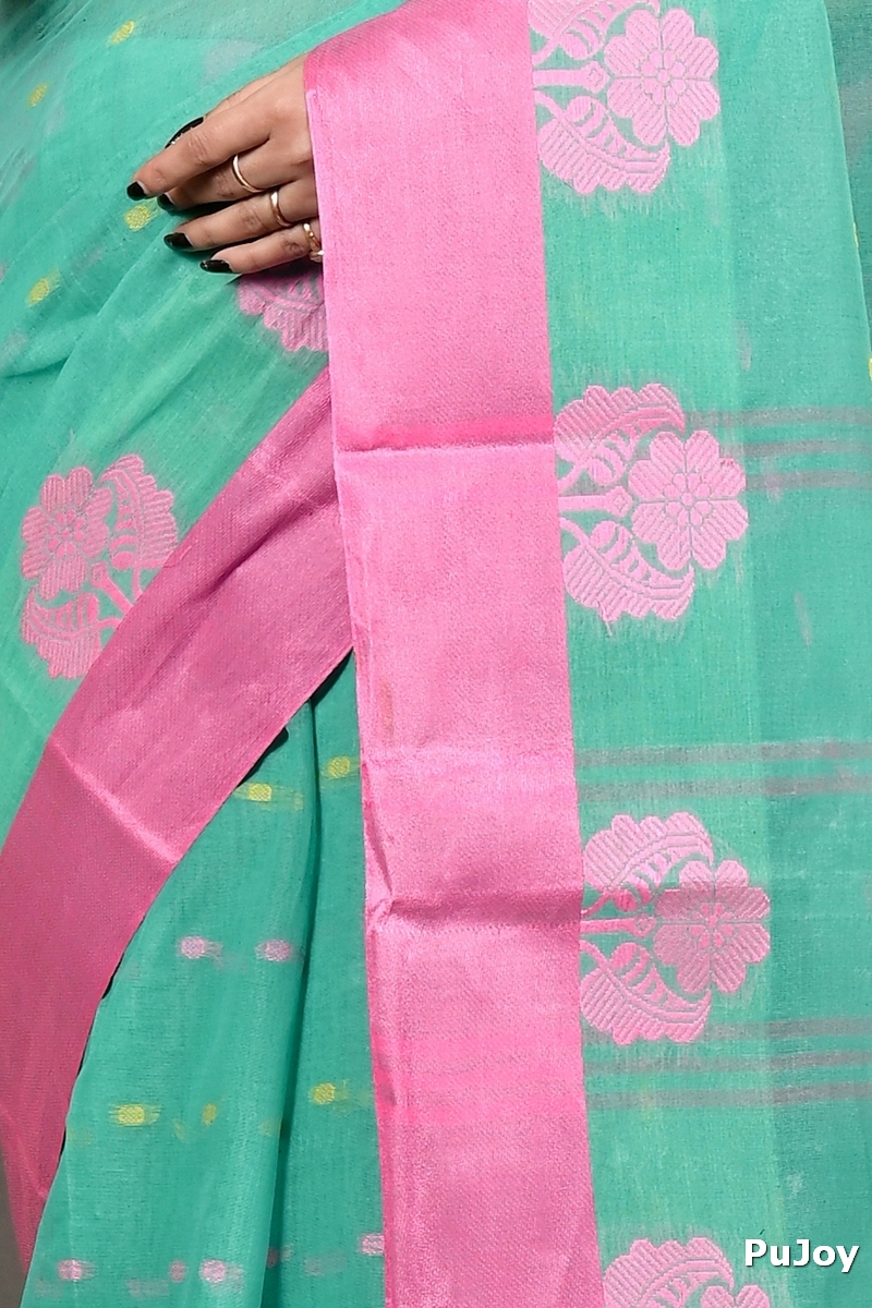 See Green Pure Cotton Fipani Tant Saree (3073)
