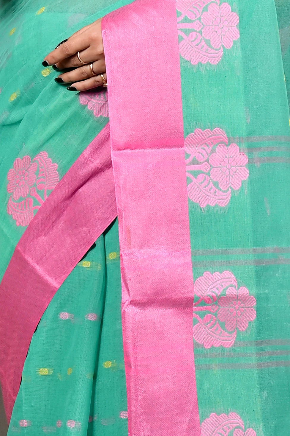 See Green Pure Cotton Fipani Tant Saree (3073)