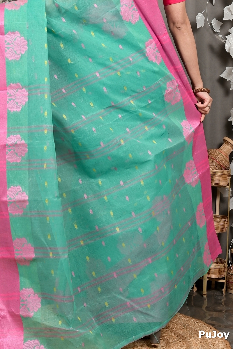 See Green Pure Cotton Fipani Tant Saree (3073)