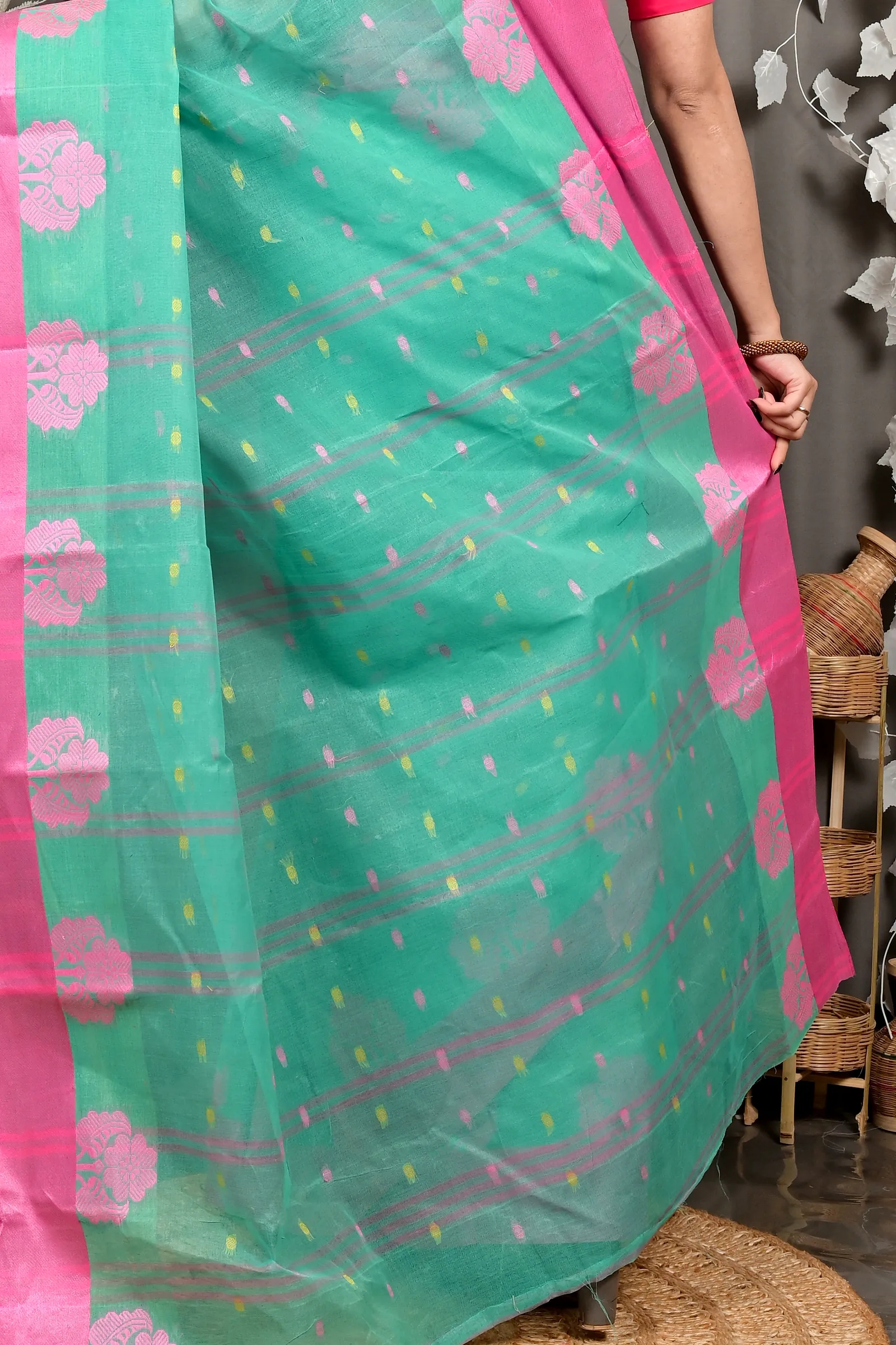 See Green Pure Cotton Fipani Tant Saree (3073)