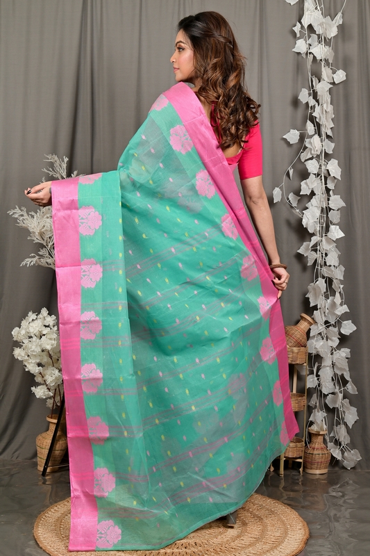See Green Pure Cotton Fipani Tant Saree (3073)