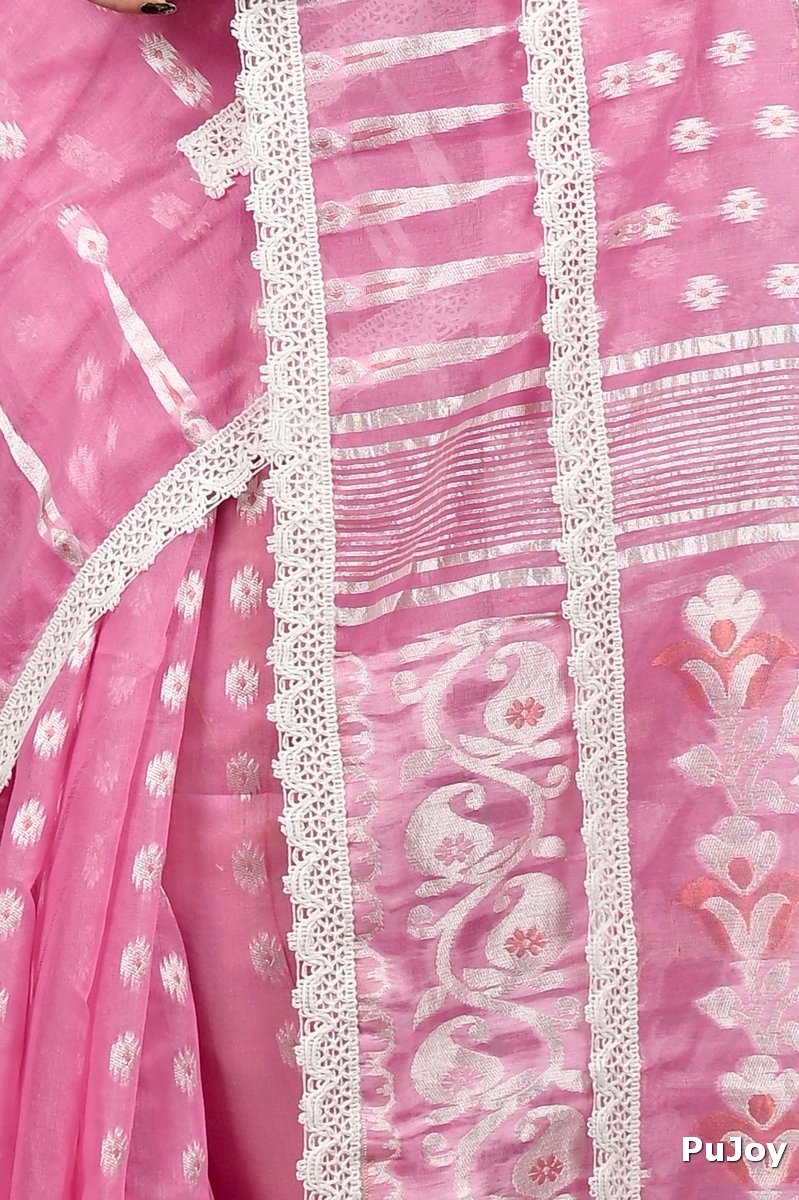 Baby Pink Blended Cotton Fipui Jamdani Saree (3075)