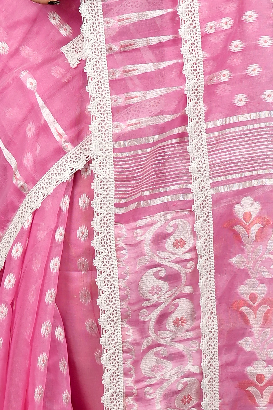 Baby Pink Blended Cotton Fipui Jamdani Saree (3075)