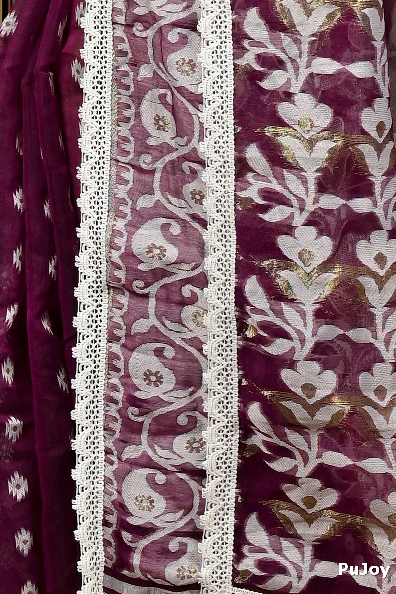 Purpel Blended Cotton Fipui Jamdani Saree (3076)