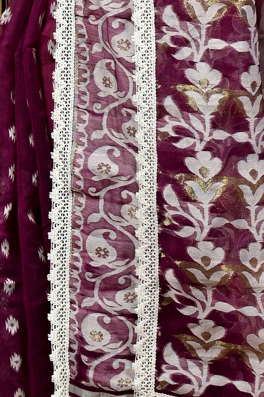 Purpel Blended Cotton Fipui Jamdani Saree (3076)