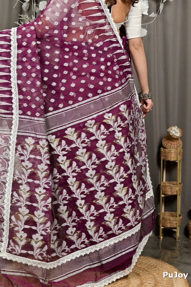 Purpel Blended Cotton Fipui Jamdani Saree (3076)