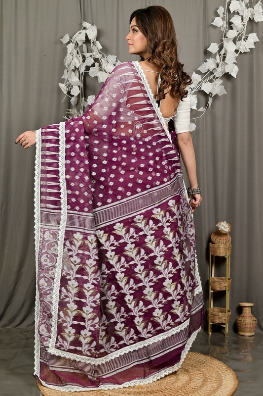 Purpel Blended Cotton Fipui Jamdani Saree (3076)