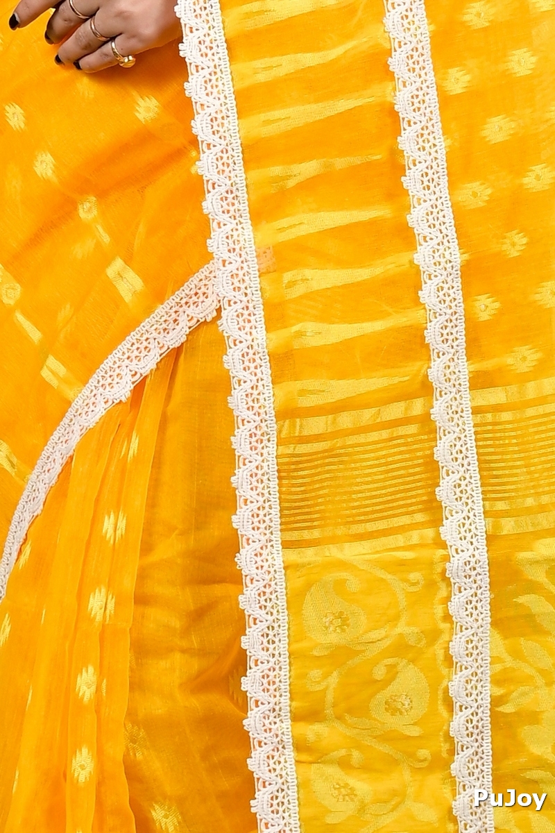 Yellow Blended Cotton Fipui Jamdani Saree (3077)