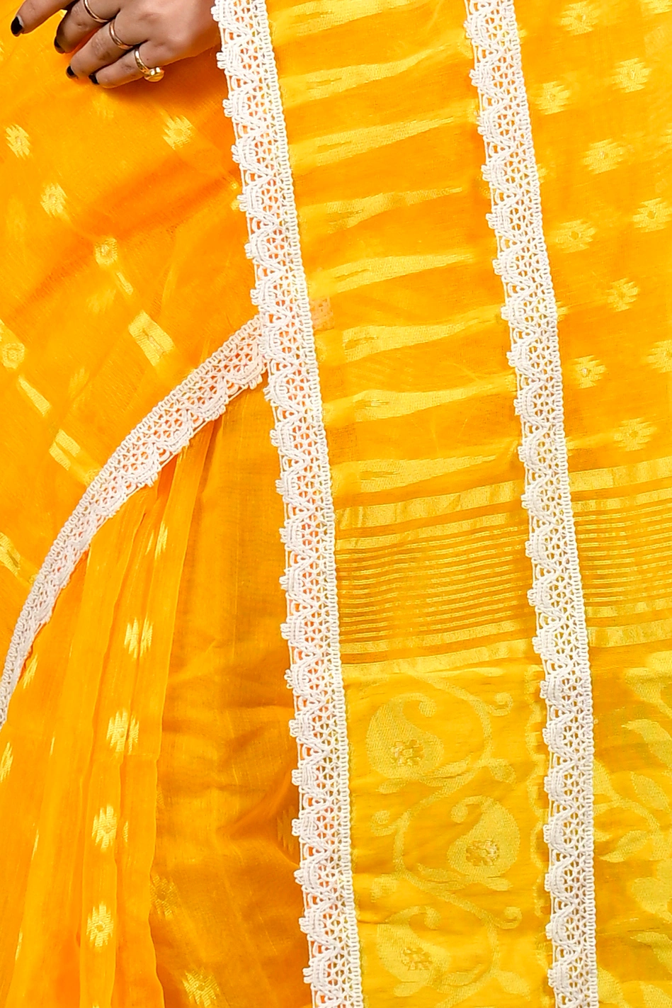 Yellow Blended Cotton Fipui Jamdani Saree (3077)