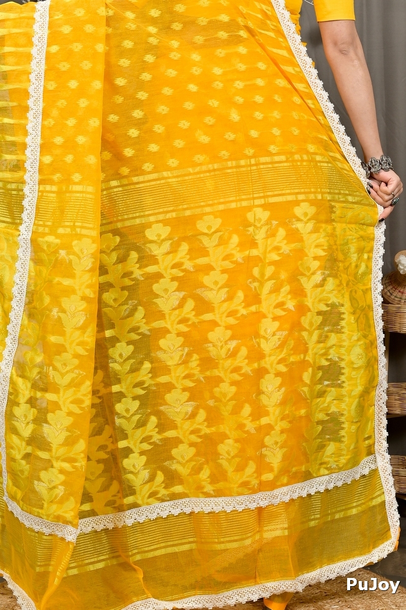 Yellow Blended Cotton Fipui Jamdani Saree (3077)