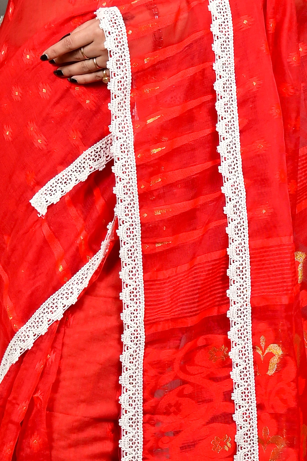 Red Blended Cotton Fipui Jamdani Saree (3079)