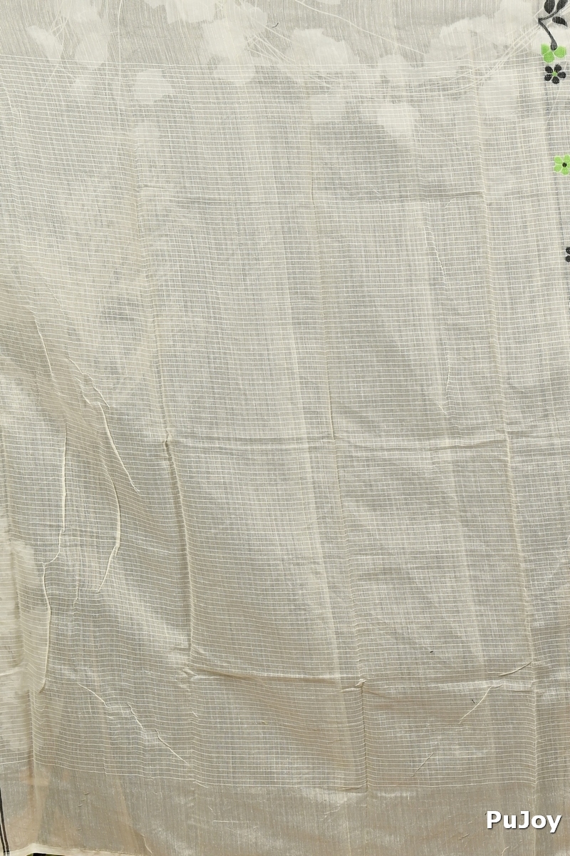 Off white Black Cotton Fivani Jamdani Saree (3080)