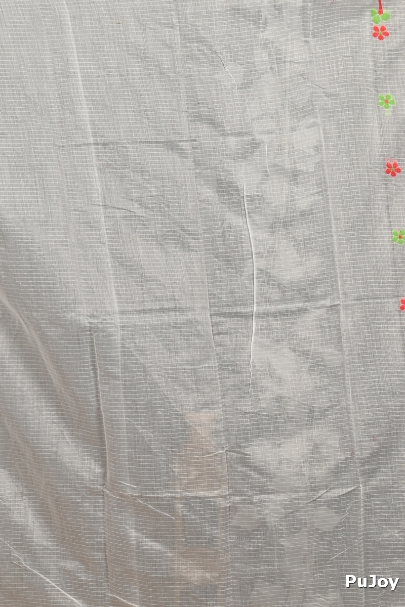 Off White Red Cotton Fivani Jamdani Saree (3100)