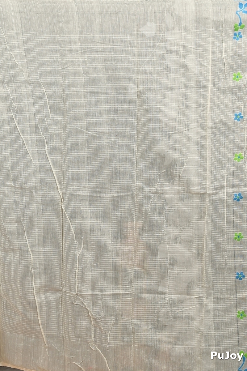 Off White Blue Cotton Fivani Jamdani Saree (3101)