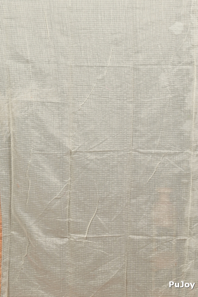 Off White Orange Cotton Fivani Jamdani Saree (3102)