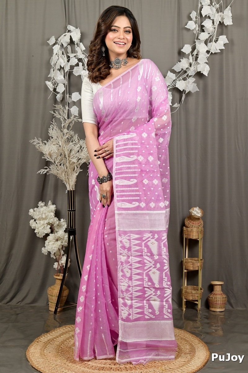 Violet Cotton Folai Jamdani Saree (3104)