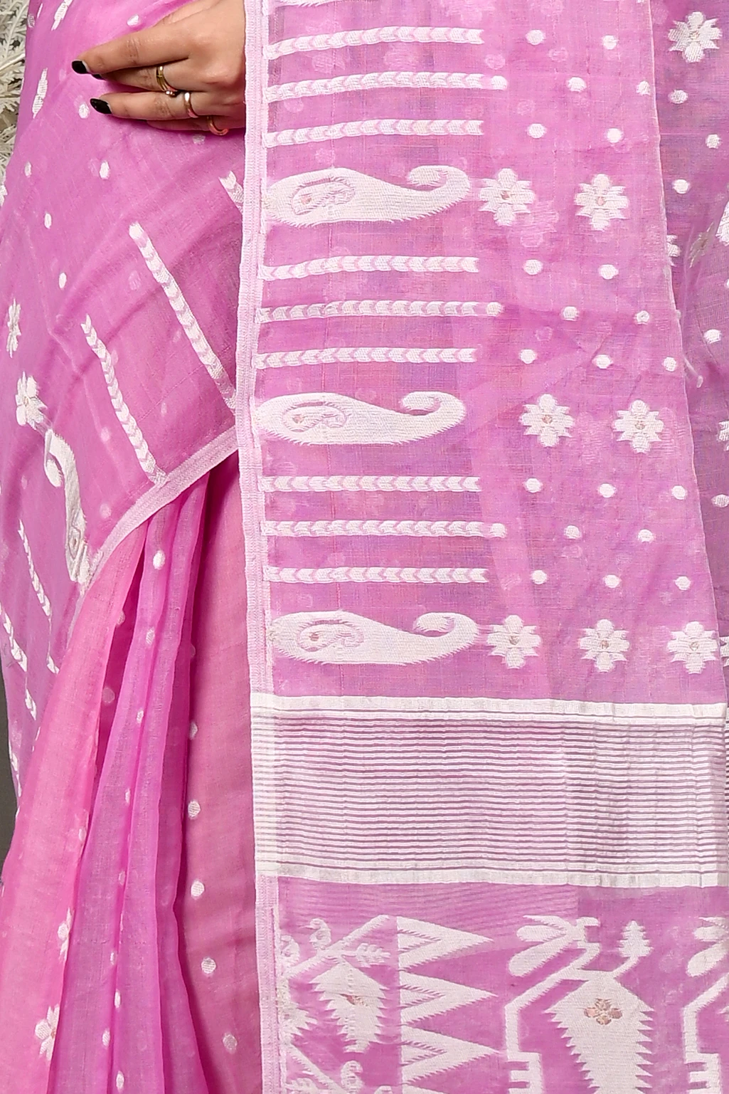 Violet Cotton Folai Jamdani Saree (3104)