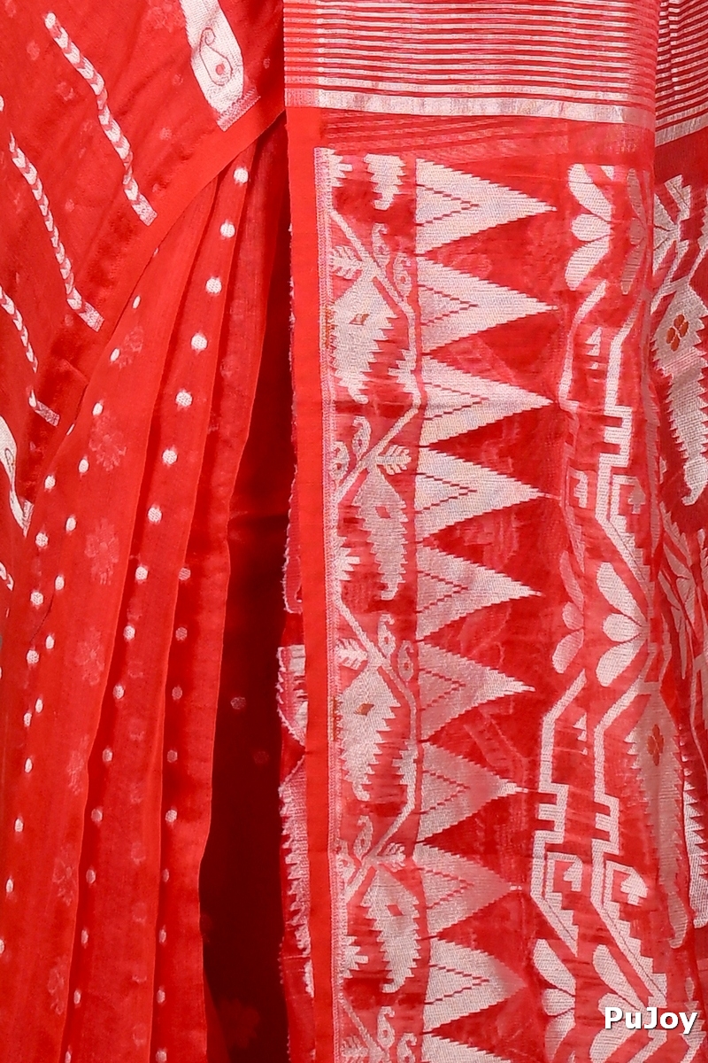 Red Cotton Folai Jamdani Saree (3105)