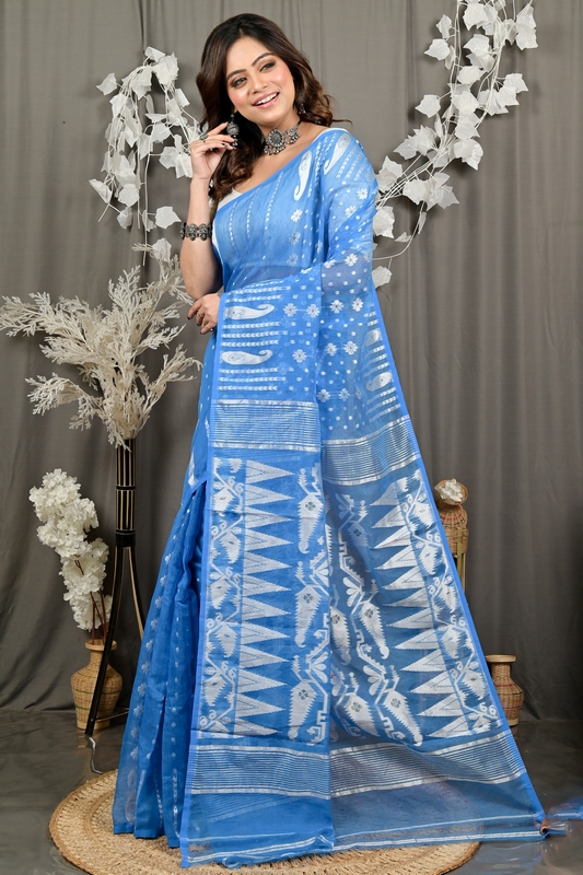 Sky Blue Cotton Folai Jamdani Saree (3106)