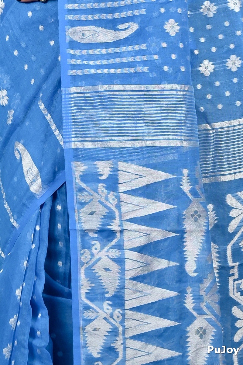 Sky Blue Cotton Folai Jamdani Saree (3106)