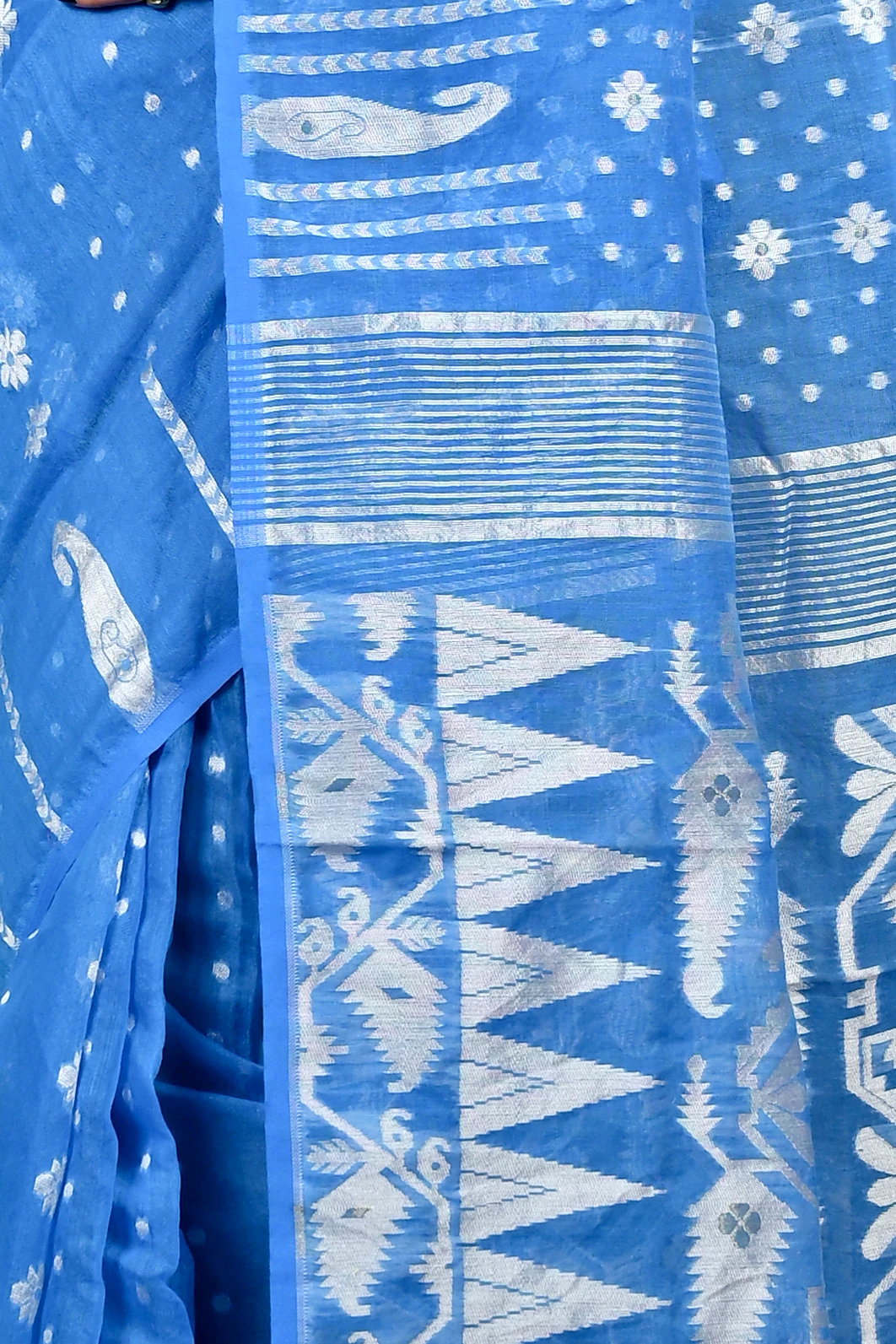 Sky Blue Cotton Folai Jamdani Saree (3106)