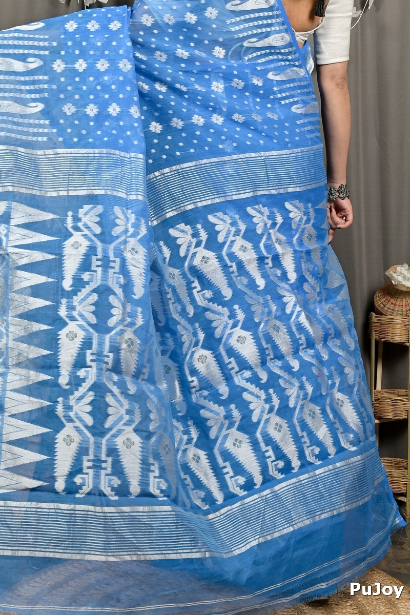 Sky Blue Cotton Folai Jamdani Saree (3106)