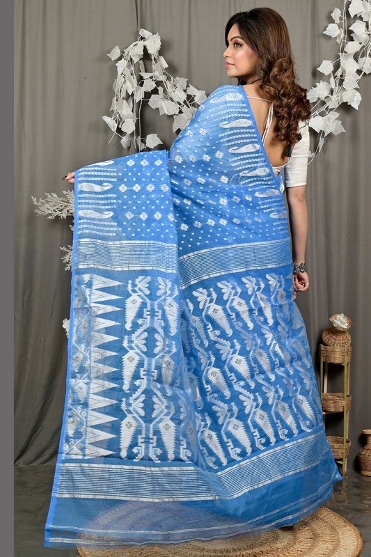 Sky Blue Cotton Folai Jamdani Saree (3106)