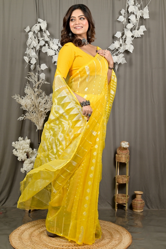 Yellow Cotton Folai Jamdani Saree (3109)