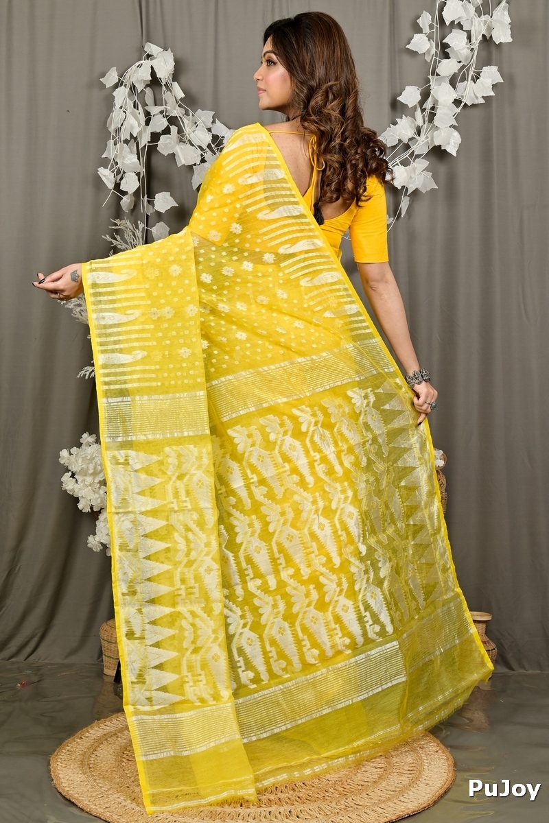 Yellow Cotton Folai Jamdani Saree (3109)