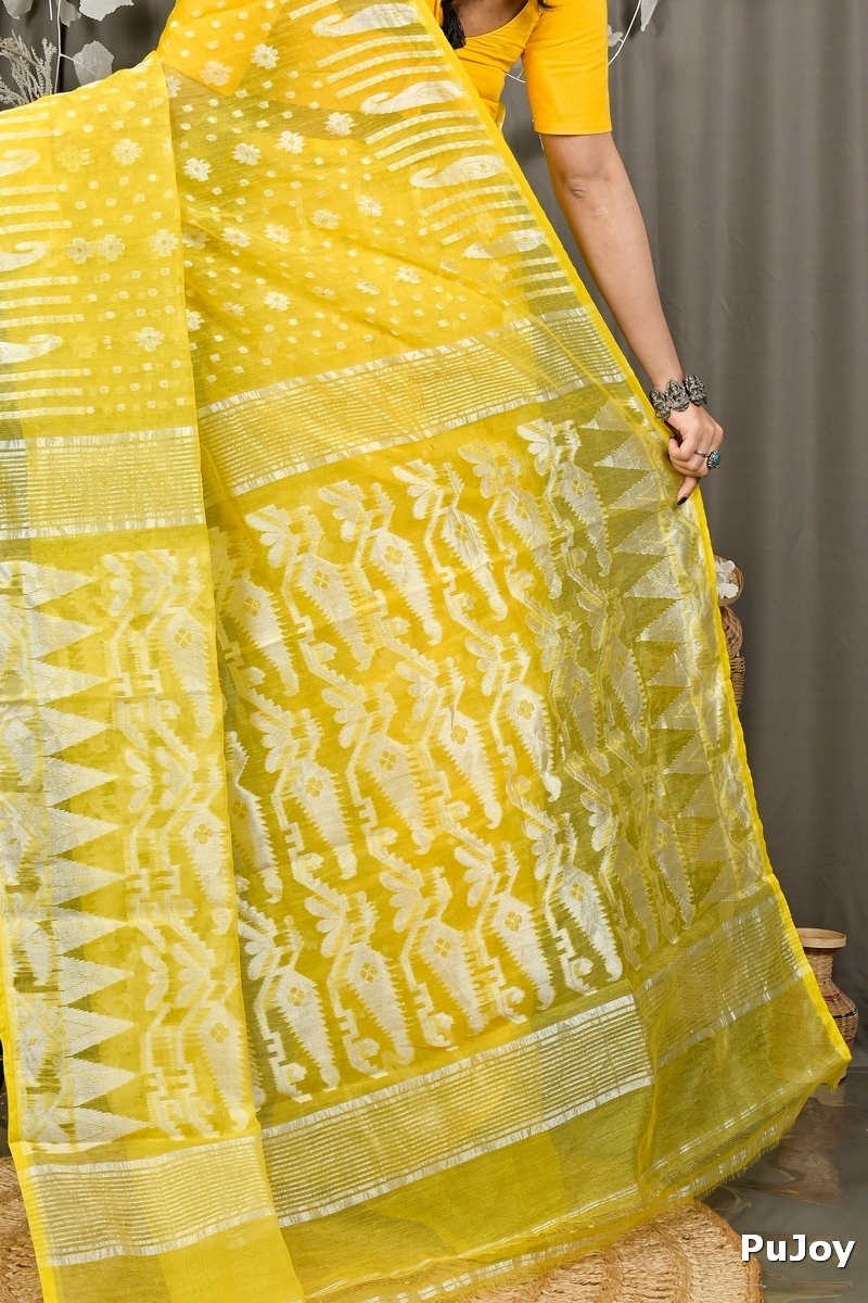 Yellow Cotton Folai Jamdani Saree (3109)