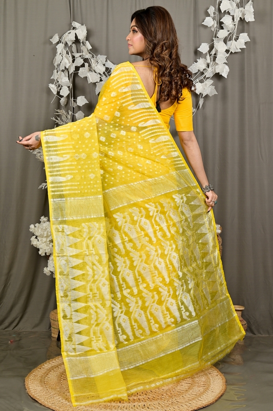 Yellow Cotton Folai Jamdani Saree (3109)
