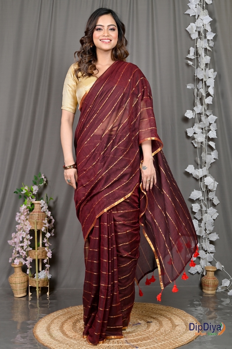 Maroon Mal Cotton Pari Hand Loom Saree (311)