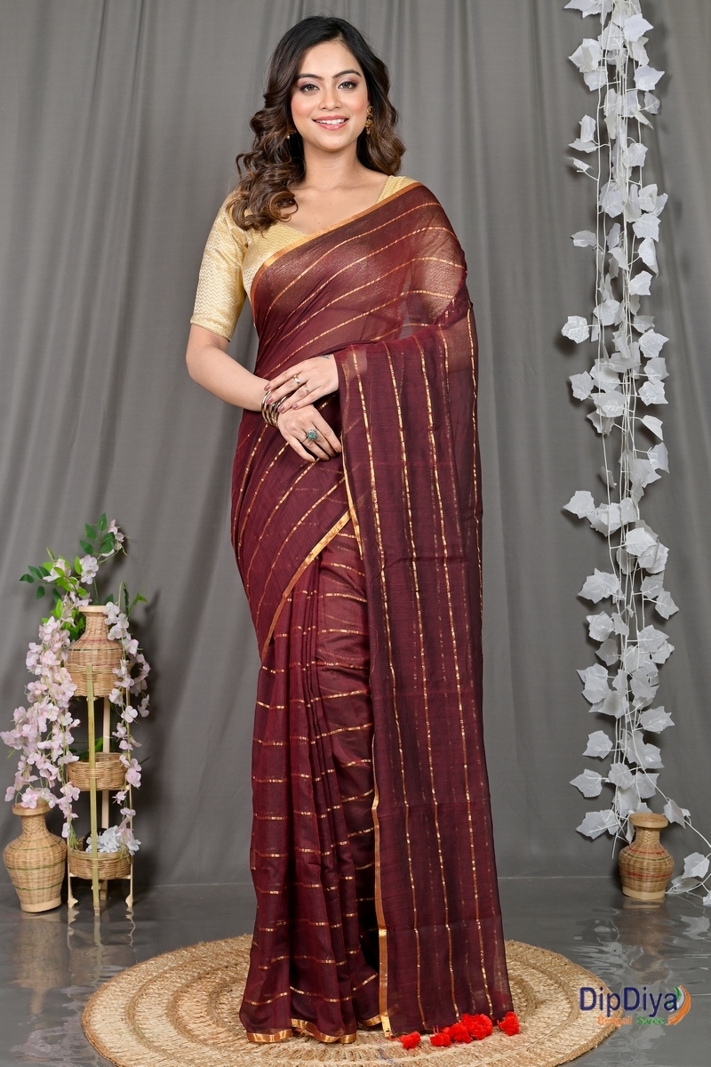 Maroon Mal Cotton Pari Hand Loom Saree (311)
