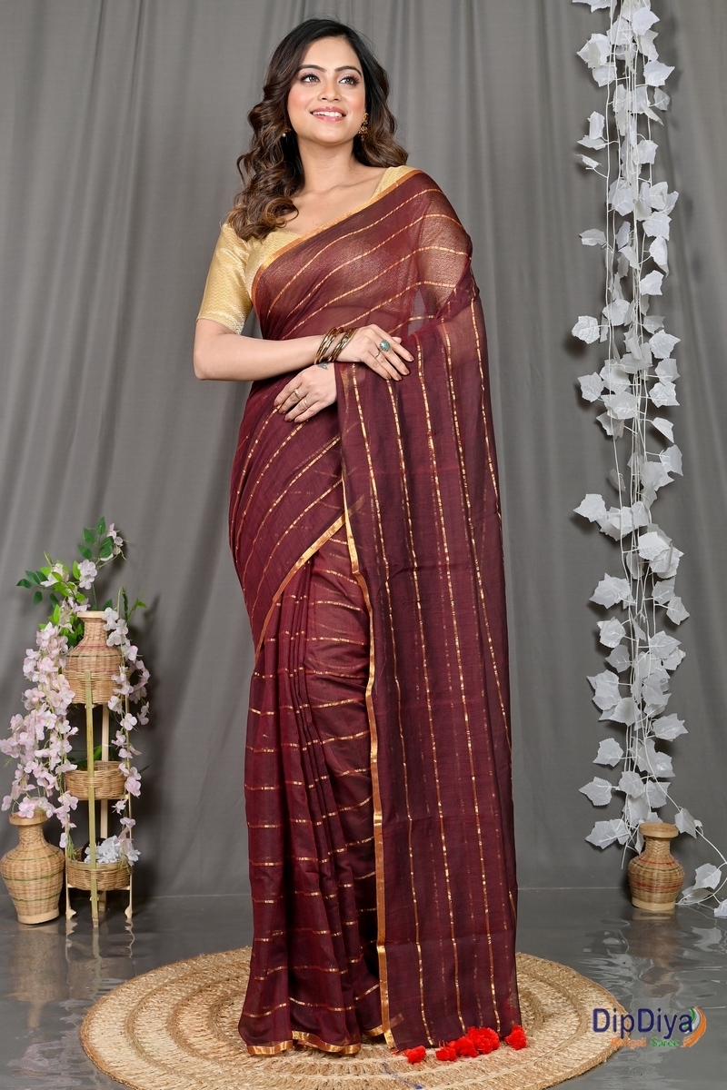 Maroon Mal Cotton Pari Hand Loom Saree (311)