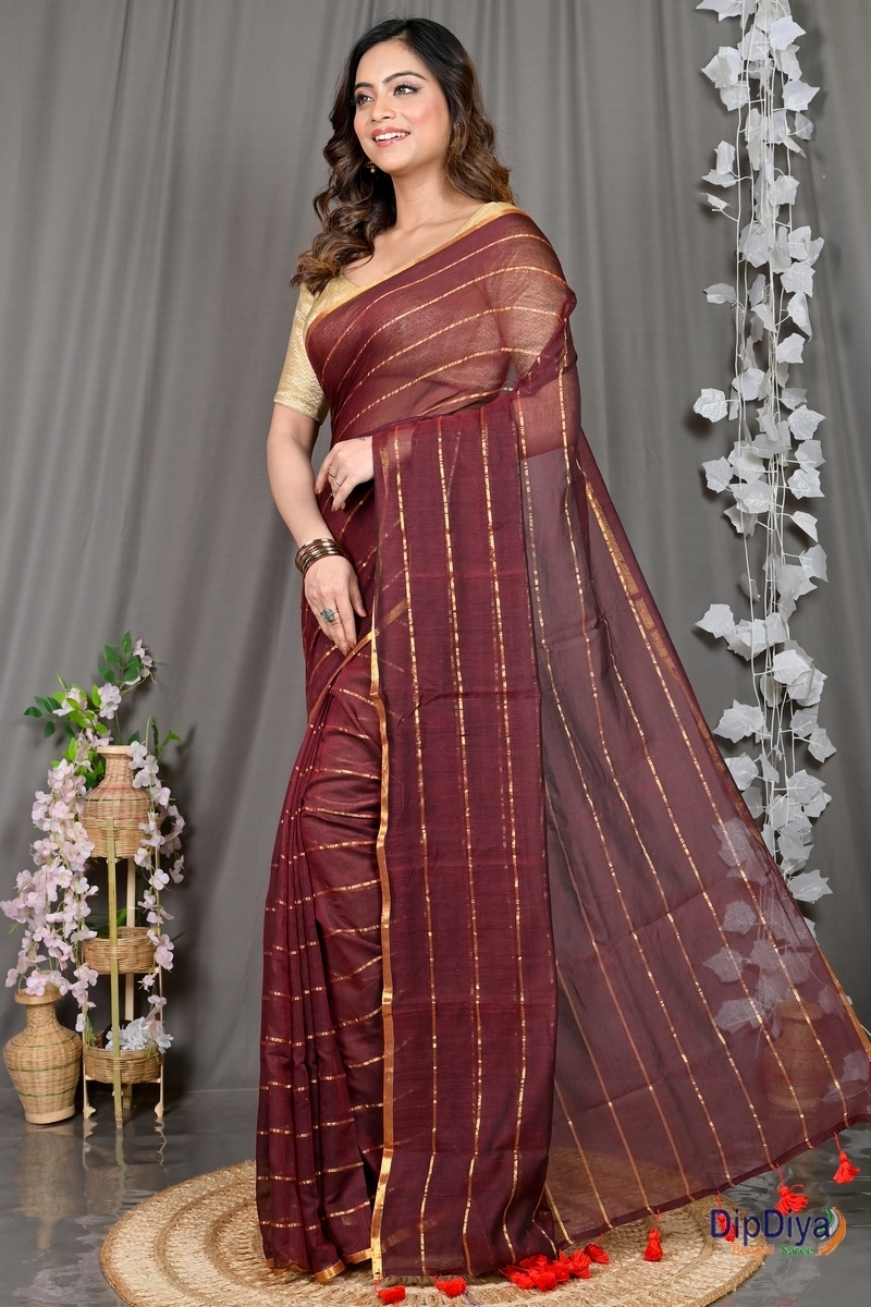 Maroon Mal Cotton Pari Hand Loom Saree (311)