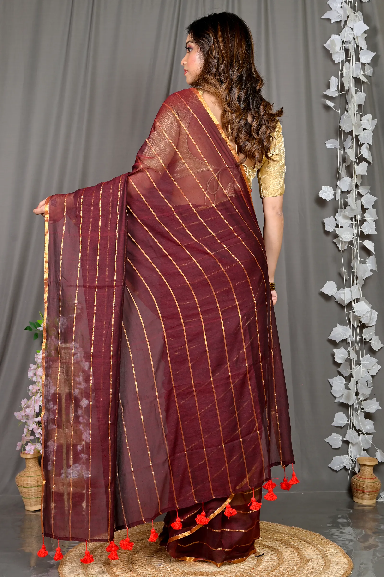 Maroon Mal Cotton Pari Hand Loom Saree (311)