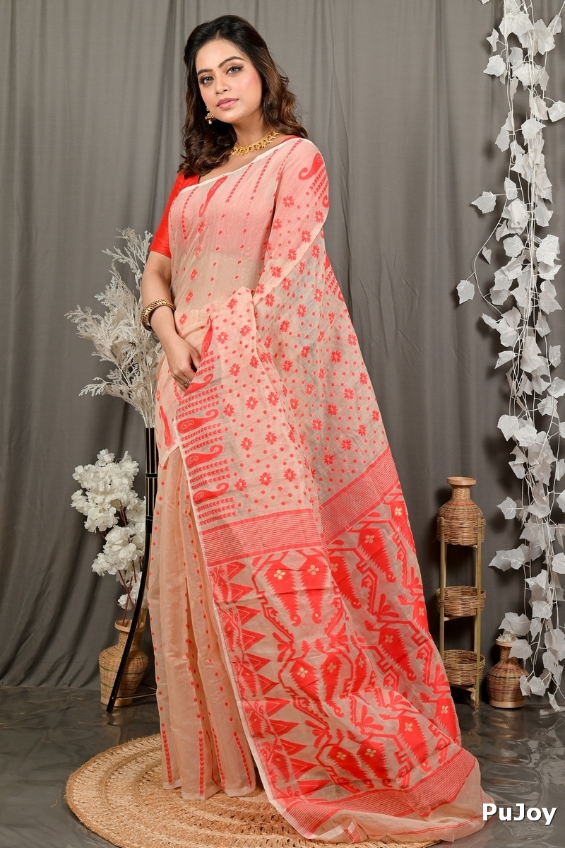 Cream Cotton Folai Jamdani Saree (3111)