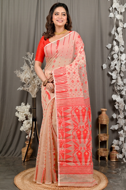 Cream Cotton Folai Jamdani Saree (3111)