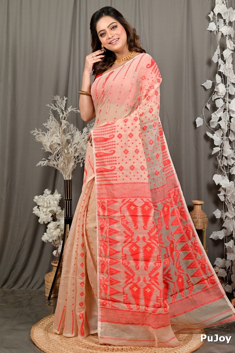 Cream Cotton Folai Jamdani Saree (3111)