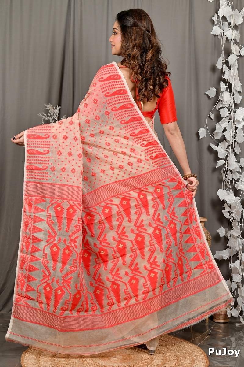 Cream Cotton Folai Jamdani Saree (3111)